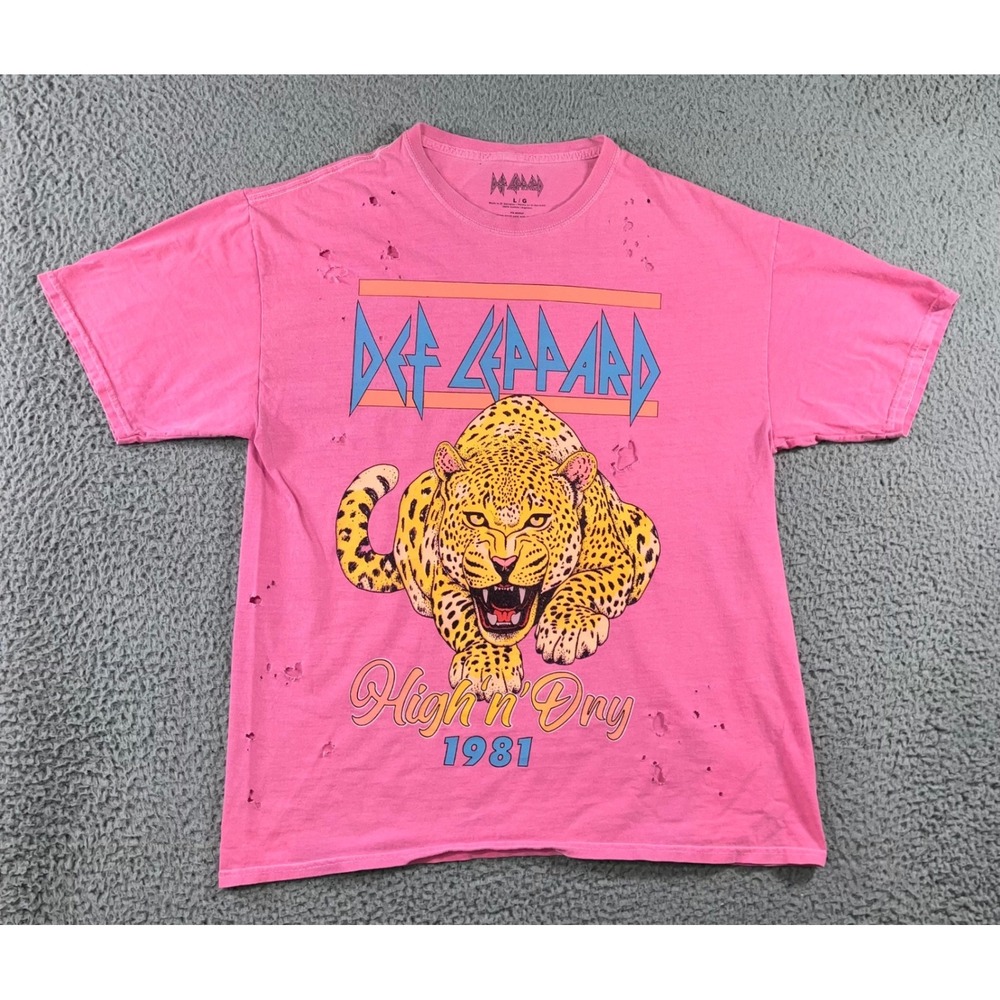 Def Leppard T-Shirt Men L Pink High 'n' Dry 1981 Distressed Graphic Band Tee